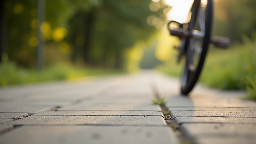 Close-up of bicycle wheel on smooth paved cycling path