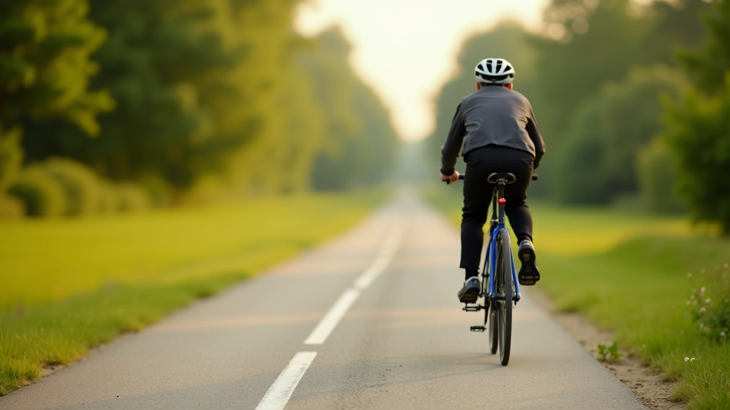 Cyclist riding on well-maintained cycling path with clear markings and proper signage